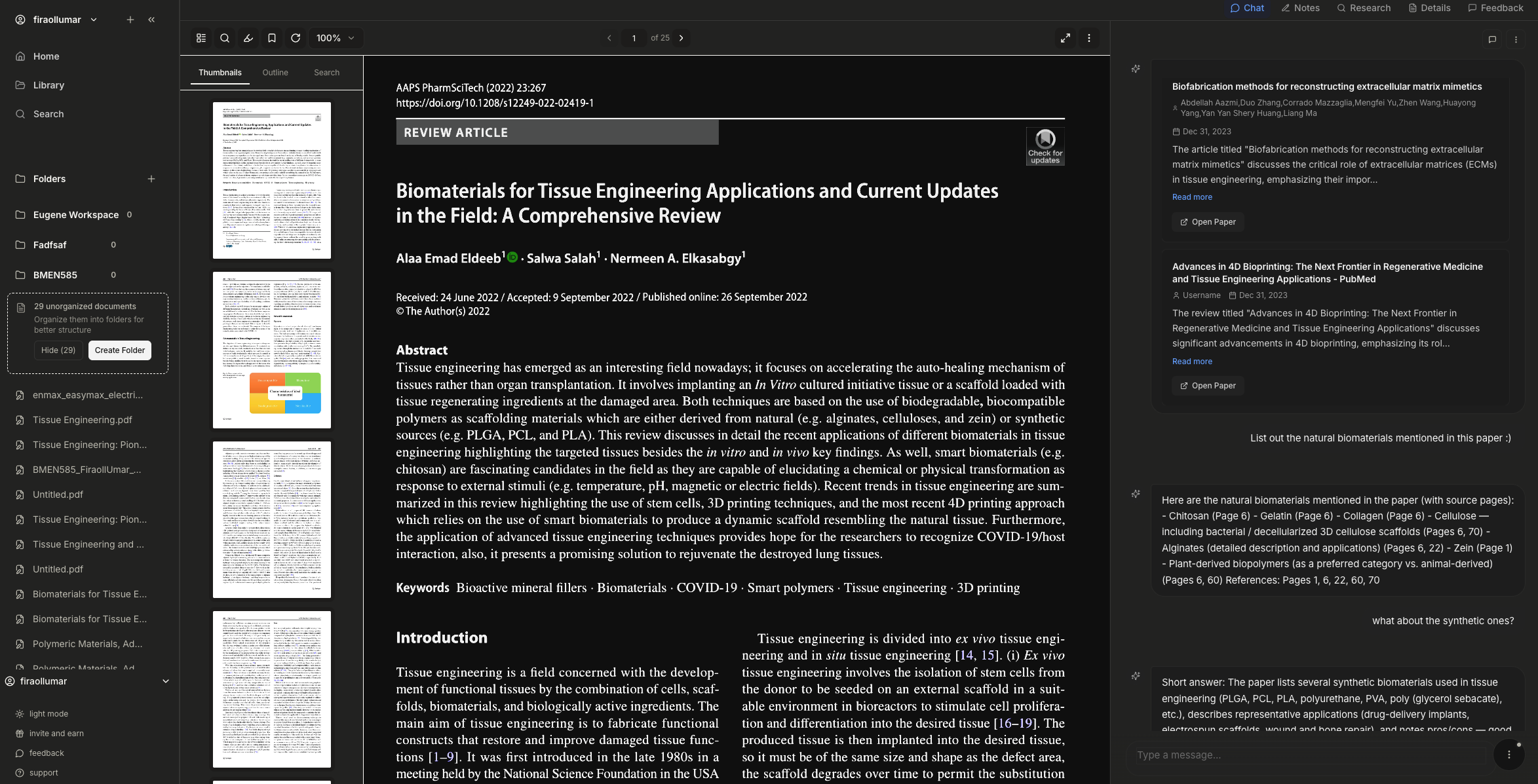 Full Serenoty interface showing the complete workspace with PDF viewer and chat assistant